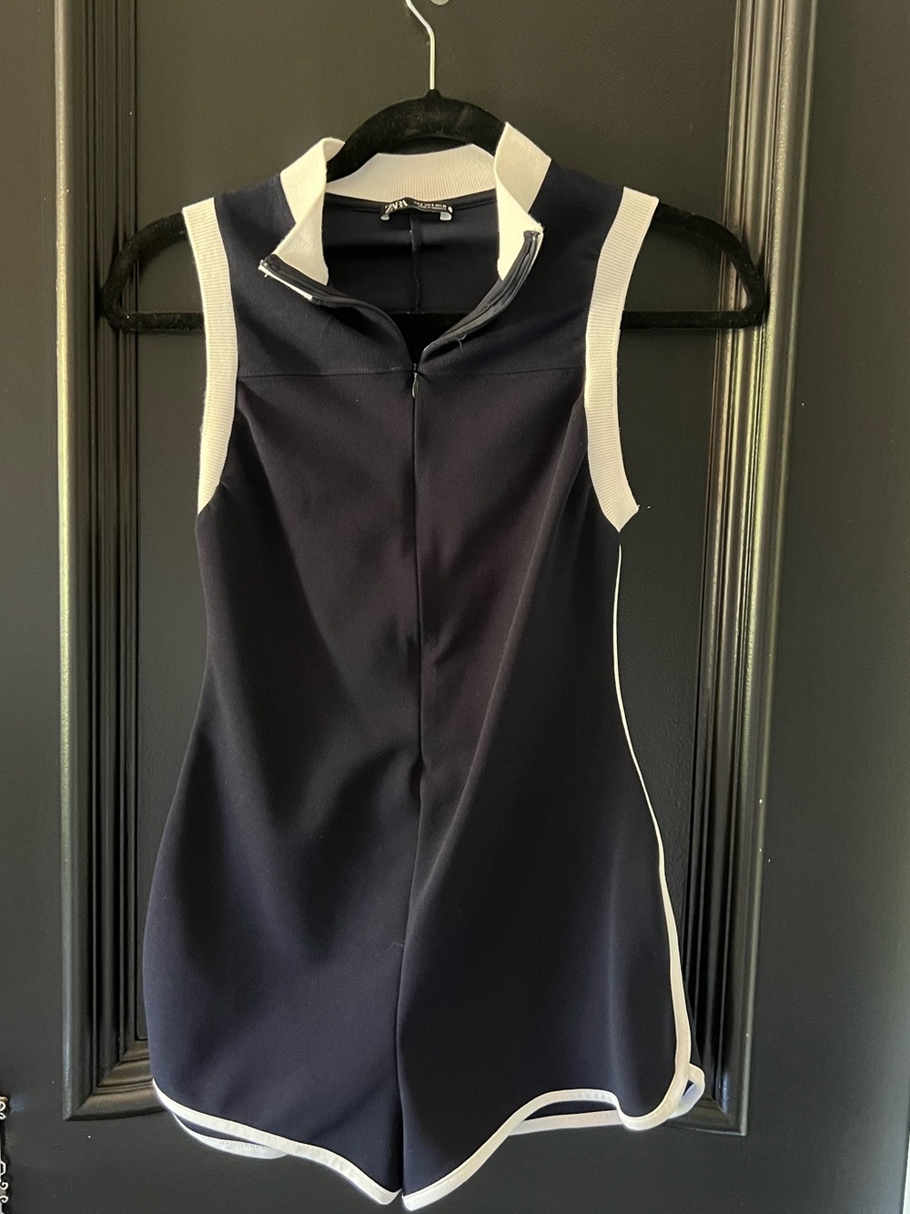 EUC ZARA Navy Romper with White Trim | S